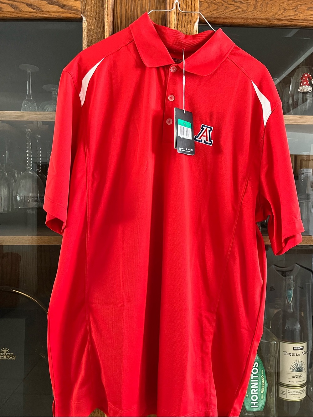 Nike Red Men's Golf Polo with White Shoulder Accents and 'U of A' Logo XL